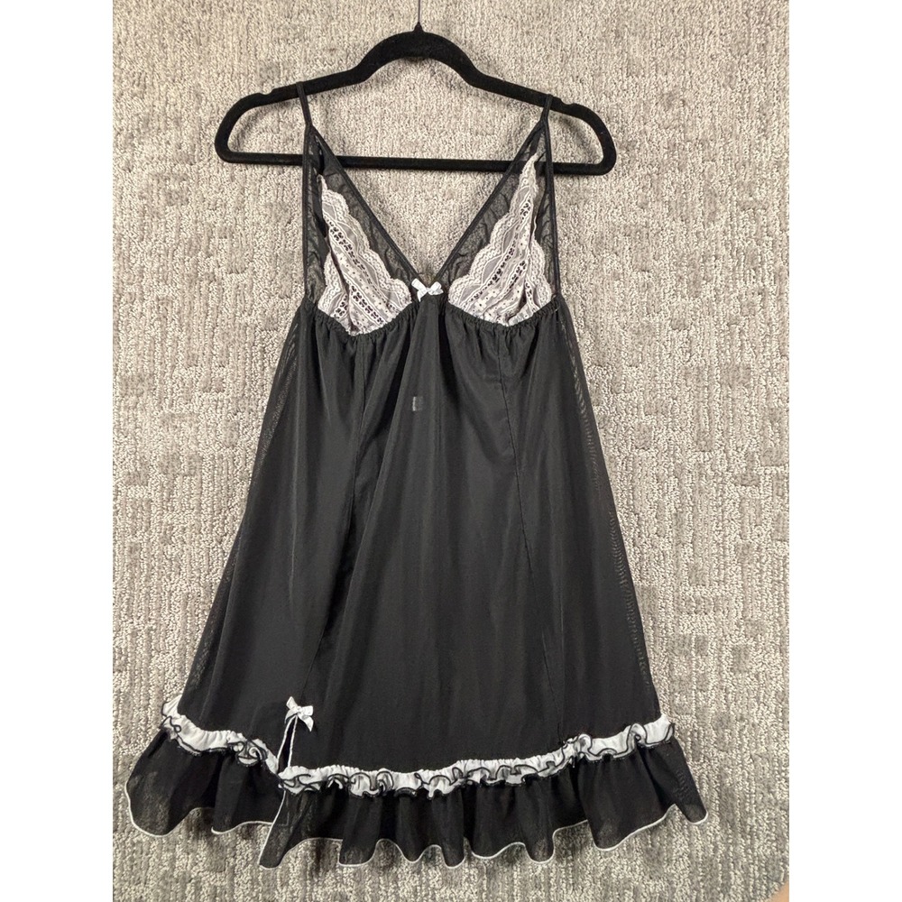 Secrets Black White Lace Trim Mesh Babydoll Chemise Lingerie XXL Nightgown